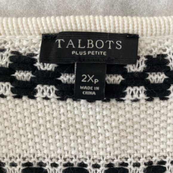 Talbots Womens White Black Textured Stripe Open Front Draped Cardigan Size 2XP - Picture 3 of 8